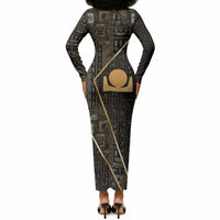 Egypt Akhet Long Sleeve Bodycon Dress Ancient Mythology Horizon Sun Disk