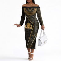Egypt Akhet Off The Shoulder Long Sleeve Dress Ancient Mythology Horizon Sun Disk