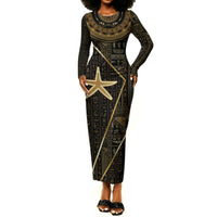 Egypt Seba Long Sleeve Bodycon Dress Ancient Mythology Golden Star Royal