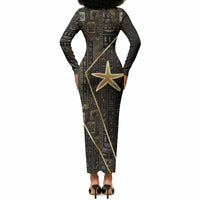 Egypt Seba Long Sleeve Bodycon Dress Ancient Mythology Golden Star Royal