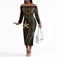 Egypt Seba Off The Shoulder Long Sleeve Dress Ancient Mythology Golden Star Royal