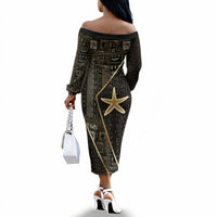 Egypt Seba Off The Shoulder Long Sleeve Dress Ancient Mythology Golden Star Royal