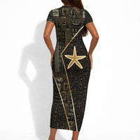 Egypt Seba Short Sleeve Bodycon Dress Ancient Mythology Golden Star Royal
