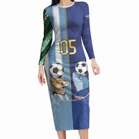 Custom Argentine And Cape Verde Football Long Sleeve Bodycon Dress Split Flag Puma Shark Soccer