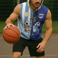 Custom Argentine And Cape Verde Football Sleeveless Zip Hoodie Split Flag Puma Shark Soccer
