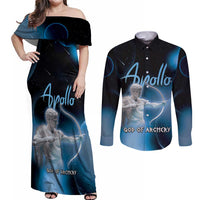 Ancient Greek Apollo Couples Matching Off Shoulder Maxi Dress and Long Sleeve Button Shirt God Of Archery - Wonder Print Shop