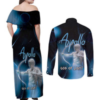 Ancient Greek Apollo Couples Matching Off Shoulder Maxi Dress and Long Sleeve Button Shirt God Of Archery - Wonder Print Shop
