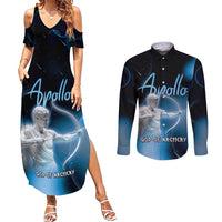 Ancient Greek Apollo Couples Matching Summer Maxi Dress and Long Sleeve Button Shirt God Of Archery - Wonder Print Shop