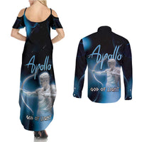 Ancient Greek Apollo Couples Matching Summer Maxi Dress and Long Sleeve Button Shirt God Of Archery - Wonder Print Shop