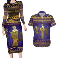 Hera Couples Matching Long Sleeve Bodycon Dress and Hawaiian Shirt Goddess With Ancient Greek Pattern - Wonder Print Shop