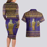 Hera Couples Matching Long Sleeve Bodycon Dress and Hawaiian Shirt Goddess With Ancient Greek Pattern - Wonder Print Shop