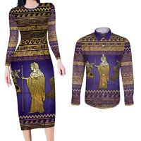 Hera Couples Matching Long Sleeve Bodycon Dress and Long Sleeve Button Shirt Goddess With Ancient Greek Pattern - Wonder Print Shop