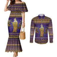 Hera Couples Matching Mermaid Dress and Long Sleeve Button Shirt Goddess With Ancient Greek Pattern - Wonder Print Shop