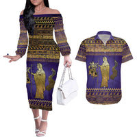 Hera Couples Matching Off The Shoulder Long Sleeve Dress and Hawaiian Shirt Goddess With Ancient Greek Pattern - Wonder Print Shop