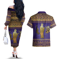 Hera Couples Matching Off The Shoulder Long Sleeve Dress and Hawaiian Shirt Goddess With Ancient Greek Pattern - Wonder Print Shop