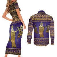 Hera Couples Matching Short Sleeve Bodycon Dress and Long Sleeve Button Shirt Goddess With Ancient Greek Pattern - Wonder Print Shop
