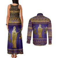 Hera Couples Matching Tank Maxi Dress and Long Sleeve Button Shirt Goddess With Ancient Greek Pattern - Wonder Print Shop