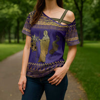 Hera Cross Shoulder Shirt Goddess With Ancient Greek Pattern - Wonder Print Shop
