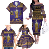 Hera Family Matching Off The Shoulder Long Sleeve Dress and Hawaiian Shirt Goddess With Ancient Greek Pattern - Wonder Print Shop