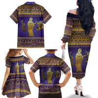 Hera Family Matching Off The Shoulder Long Sleeve Dress and Hawaiian Shirt Goddess With Ancient Greek Pattern - Wonder Print Shop