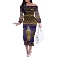 Hera Family Matching Off The Shoulder Long Sleeve Dress and Hawaiian Shirt Goddess With Ancient Greek Pattern - Wonder Print Shop
