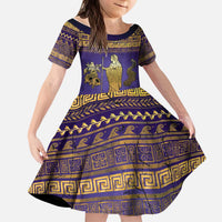 Hera Kid Short Sleeve Dress Goddess With Ancient Greek Pattern - Wonder Print Shop