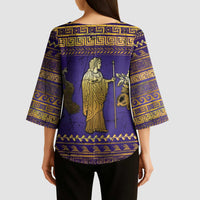 Hera Kimono Sleeve Blouse Goddess With Ancient Greek Pattern - Wonder Print Shop