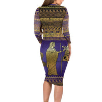 Hera Long Sleeve Bodycon Dress Goddess With Ancient Greek Pattern - Wonder Print Shop