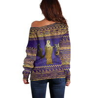 Hera Off Shoulder Sweater Goddess With Ancient Greek Pattern - Wonder Print Shop