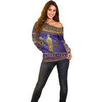 Hera Off Shoulder Sweater Goddess With Ancient Greek Pattern - Wonder Print Shop