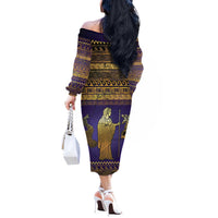 Hera Off The Shoulder Long Sleeve Dress Goddess With Ancient Greek Pattern - Wonder Print Shop