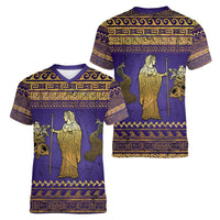 Hera Women V-Neck T-Shirt Goddess With Ancient Greek Pattern - Wonder Print Shop