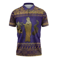 Hera Zipper Polo Shirt Goddess With Ancient Greek Pattern - Wonder Print Shop