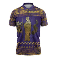 Hera Zipper Polo Shirt Goddess With Ancient Greek Pattern - Wonder Print Shop