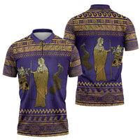 Hera Zipper Polo Shirt Goddess With Ancient Greek Pattern - Wonder Print Shop