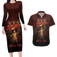 Ancient Greek Ares Couples Matching Long Sleeve Bodycon Dress and Hawaiian Shirt God Of War And Courage - Wonder Print Shop