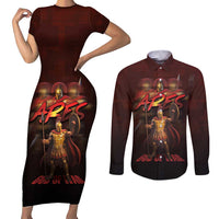 Ancient Greek Ares Couples Matching Short Sleeve Bodycon Dress and Long Sleeve Button Shirt God Of War And Courage - Wonder Print Shop