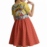 Personalized Bhutan Kid Short Sleeve Dress Druk Thunder Dragon Pattern