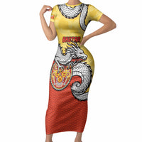 Personalized Bhutan Short Sleeve Bodycon Dress Druk Thunder Dragon Pattern