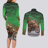 Braaap Christmas Couples Matching Long Sleeve Bodycon Dress and Long Sleeve Button Shirt Motocross Santa - Wonder Print Shop