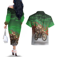 Braaap Christmas Couples Matching Off The Shoulder Long Sleeve Dress and Hawaiian Shirt Motocross Santa - Wonder Print Shop