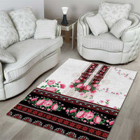 Red Romanian National Costume Area Rug Peony Flowers Traditional Folk Pattern - Wonder Print Shop