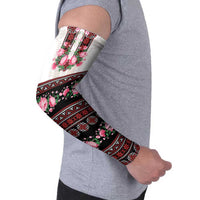 Red Romanian National Costume Arm Sleeves Peony Flowers Traditional Folk Pattern - Wonder Print Shop