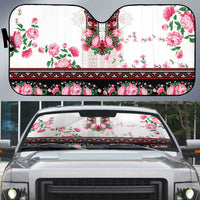 Red Romanian National Costume Auto Sun Shade Peony Flowers Traditional Folk Pattern - Wonder Print Shop