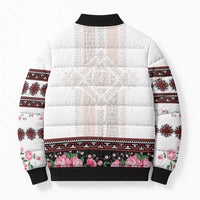 Red Romanian National Costume Bomber Puffer Jacket Peony Flowers Traditional Folk Pattern - Wonder Print Shop