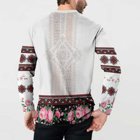 Red Romanian National Costume Button Sweatshirt Peony Flowers Traditional Folk Pattern - Wonder Print Shop
