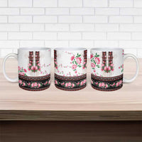 Red Romanian National Costume Ceramic Mug Peony Flowers Traditional Folk Pattern - Wonder Print Shop