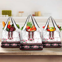 Red Romanian National Costume Grocery Bag Peony Flowers Traditional Folk Pattern - Wonder Print Shop