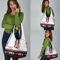 Red Romanian National Costume Grocery Bag Peony Flowers Traditional Folk Pattern - Wonder Print Shop