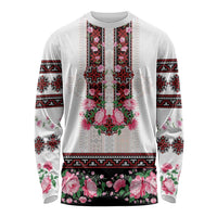 Red Romanian National Costume Long Sleeve Shirt Peony Flowers Traditional Folk Pattern - Wonder Print Shop